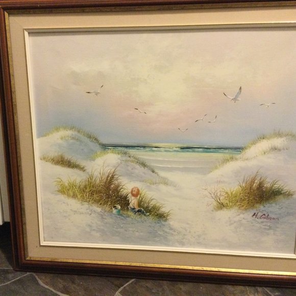 H Gibson Original art painting on canvas landscape 30" x 27" wood frame - Picture 2 of 9